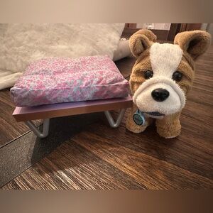 Doll Bed & Plush Dog Set – Dollhouse / American Girl Sized Accessories